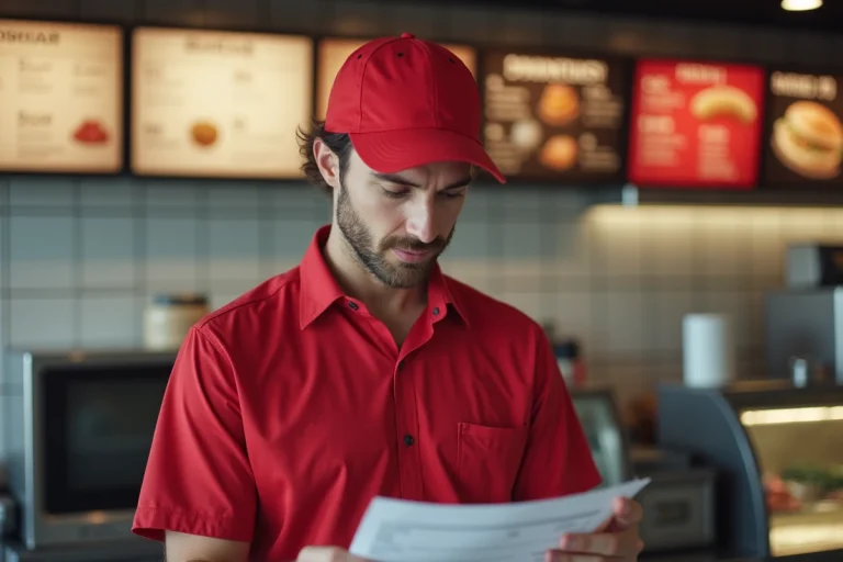 Jeune employé en uniforme dans un restaurant moderne